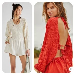 Free People Brandi Romper Playsuit Smocked Cut Out Backless Ivory Small